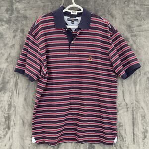 Tommy Hilfinger Polo Striped Crest LG Y2K Vintage Preppy Golf